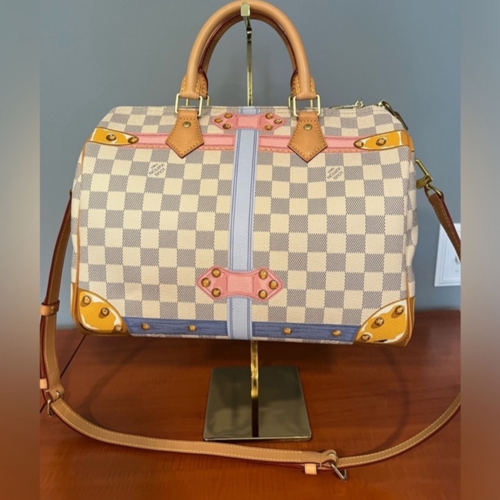 Louis Vuitton Checkered Handbag - Tan, Pink, Blue